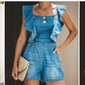 LA SANGRIA POCKETED DENIM ROMPER - DENIM BLUE